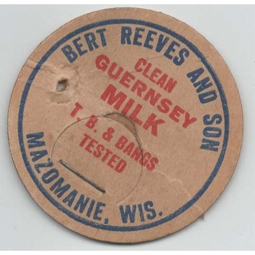 Vintage Milk Bottle Cap Bert Reeves & Son Guernsey Milk Mazomanie Wisconsin - Picture 1 of 2